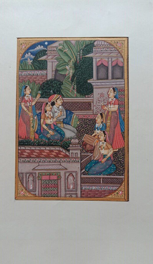 Mughal Miniature Painting | Prince with Musicians on a Terrace — Handmade